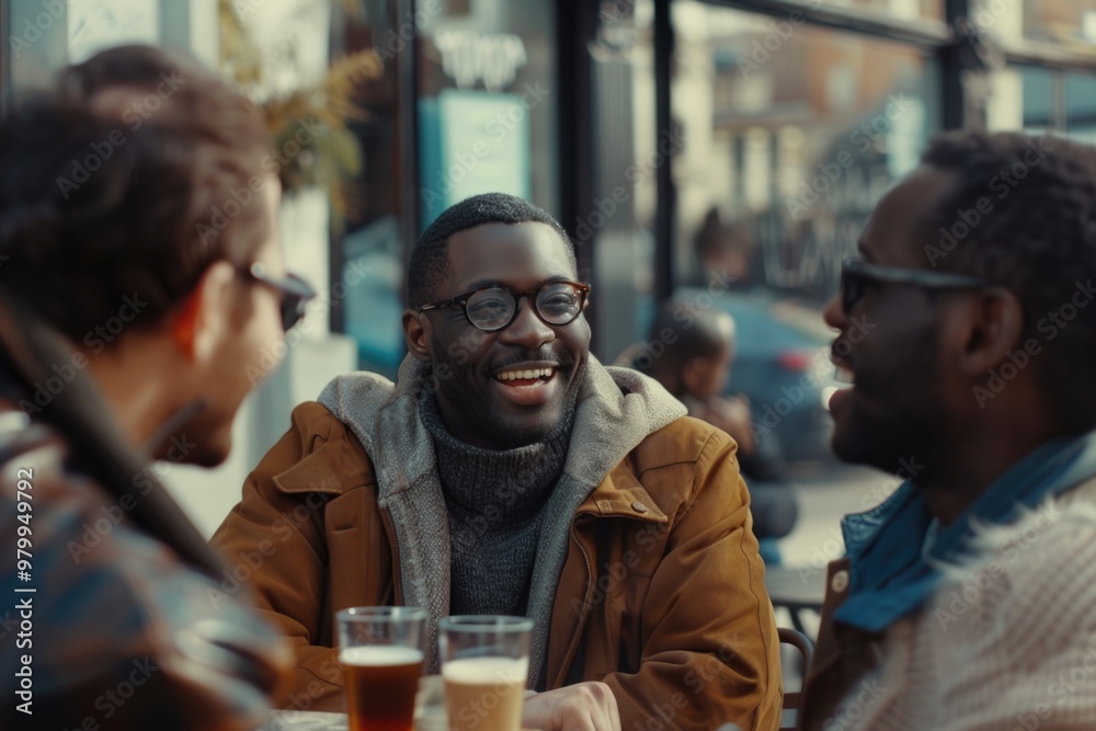 Poster group of men discussing around a table