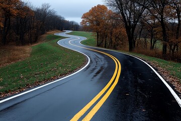 Fototapeta premium A winding country road, where travelers report seeing phantom hitchhikers who vanish upon approach