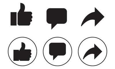 facebook Like icon, comment, share icon button. social media notification icons , thumbs up icon, love, heart, forward icon signs - social network post reactions collection set. Vector icon.