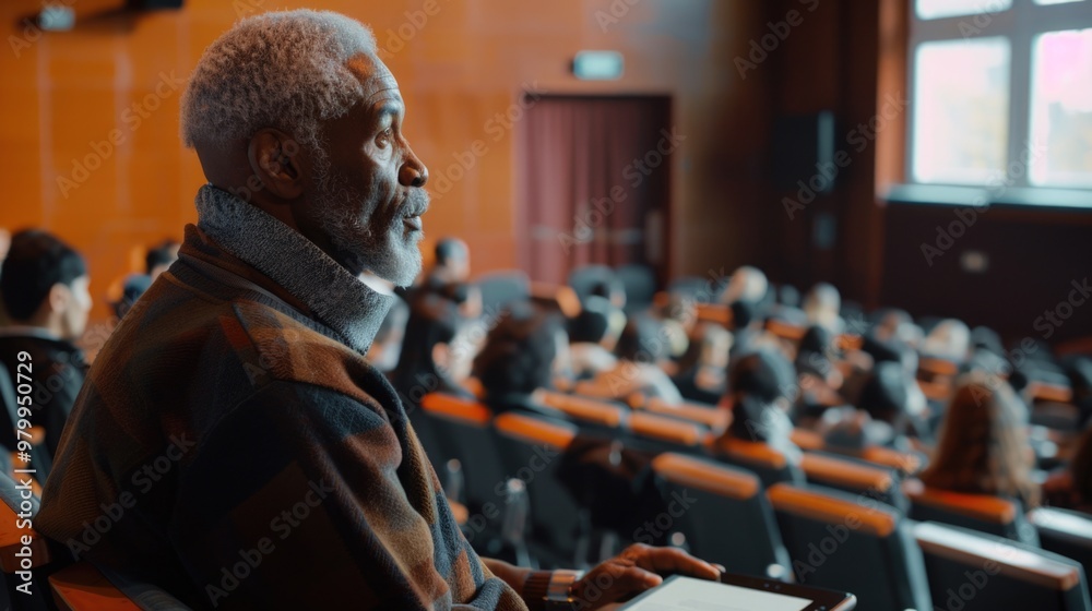 Aufkleber student taking notes on laptop during class