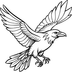 Dynamic Raven in Flight Outlined Vector Design