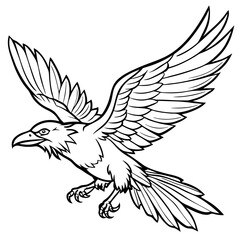 Obraz premium Dynamic Raven in Flight Outlined Vector Design
