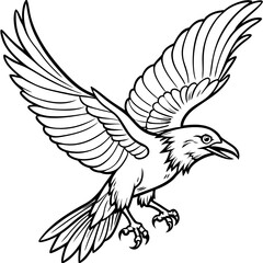 Dynamic Raven in Flight Outlined Vector Design