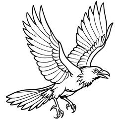 Dynamic Raven in Flight Outlined Vector Design