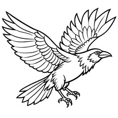 Dynamic Raven in Flight Outlined Vector Design