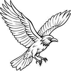 Dynamic Raven in Flight Outlined Vector Design