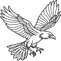 Dynamic Raven in Flight Outlined Vector Design