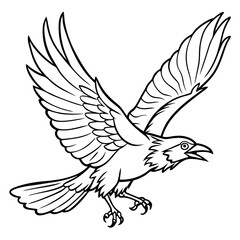 Dynamic Raven in Flight Outlined Vector Design
