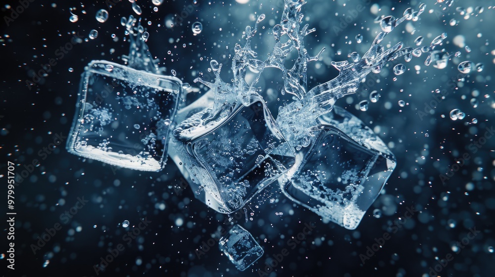 Aufkleber cooling and refreshing image of ice cubes suspended in water