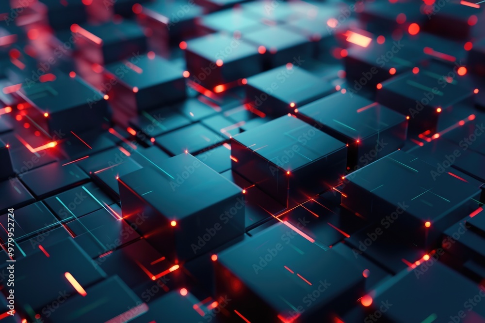 Poster A group of cubes with red lights on them