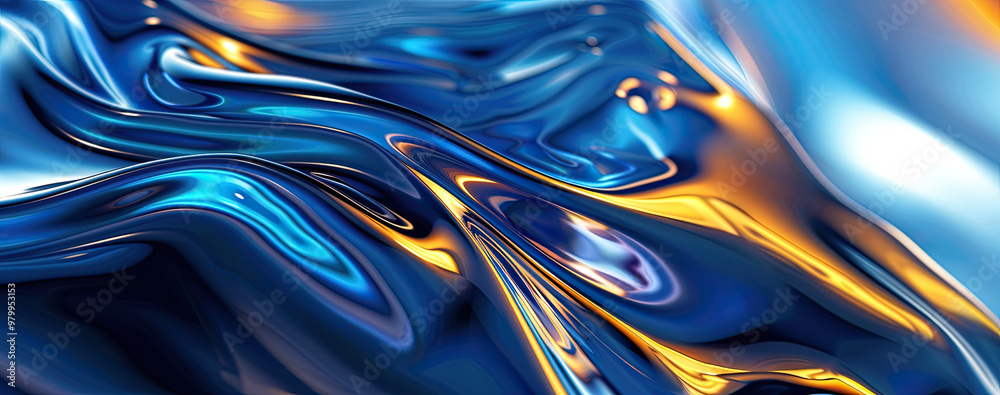 Canvas Prints abstract fluid iridescent holographic neon curved wave in motion colorful blue, yellow, gold backgro