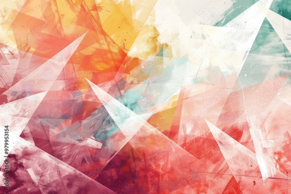 Poster a vibrant painting featuring interconnected triangles and lines