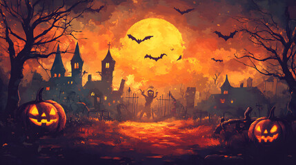 Halloween background illustration, spooky horror and creepy design template