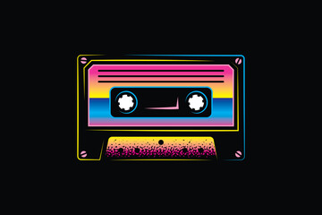 Audio cassette. Original vector illustration in vintage style. T-shirt design.