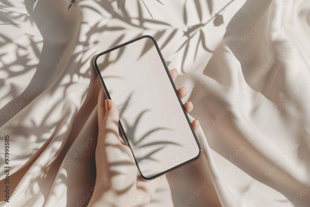 Poster a person holds a smartphone in their hand, possibly taking a call or checking messages