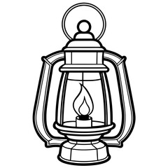 Vintage Lantern with Flickering Candle Outline Vector