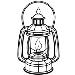 Vintage Lantern with Flickering Candle Outline Vector