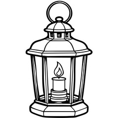 Vintage Lantern with Flickering Candle Outline Vector