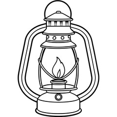 Vintage Lantern with Flickering Candle Outline Vector