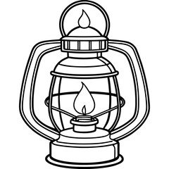 Vintage Lantern with Flickering Candle Outline Vector