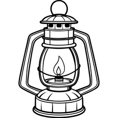 Vintage Lantern with Flickering Candle Outline Vector