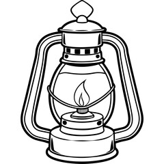 Vintage Lantern with Flickering Candle Outline Vector