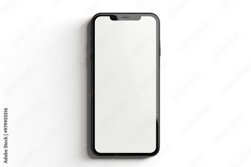 Poster a smartphone with a blank screen sitting on a white surface
