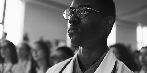A man in a lab coat working in a laboratory setting, perfect for scientific illustrations or educational materials