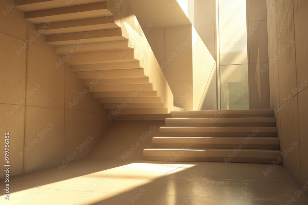 Poster a staircase in a building with natural light coming through the windows, suitable for interior desig