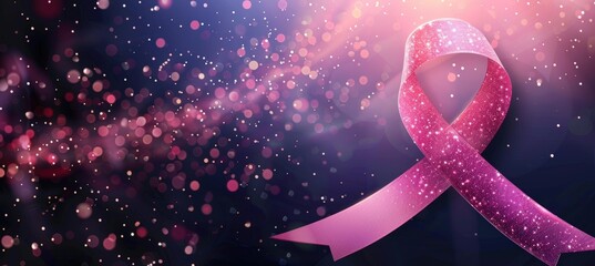 Stylish Digital Flyer with Pink Ribbon and Sparkling Gradient Background for Awareness Campaigns