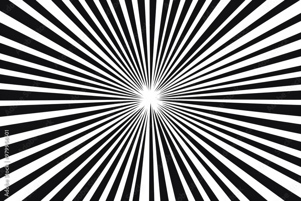 Poster a sunburst design element on a textured black and white striped background