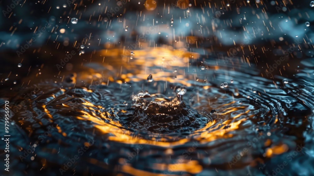 Aufkleber a microscopic view of a single water droplet on the surface of water