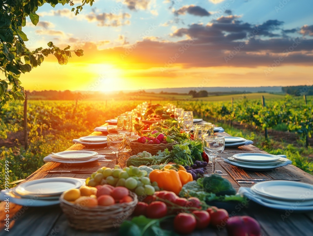 Sticker Sunset Dinner Table with fresh produce