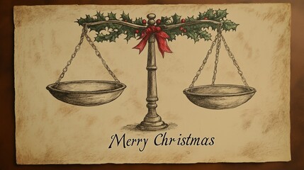 A festive balance scale adorned with mistletoe, celebrating the season while representing the values of law and justice