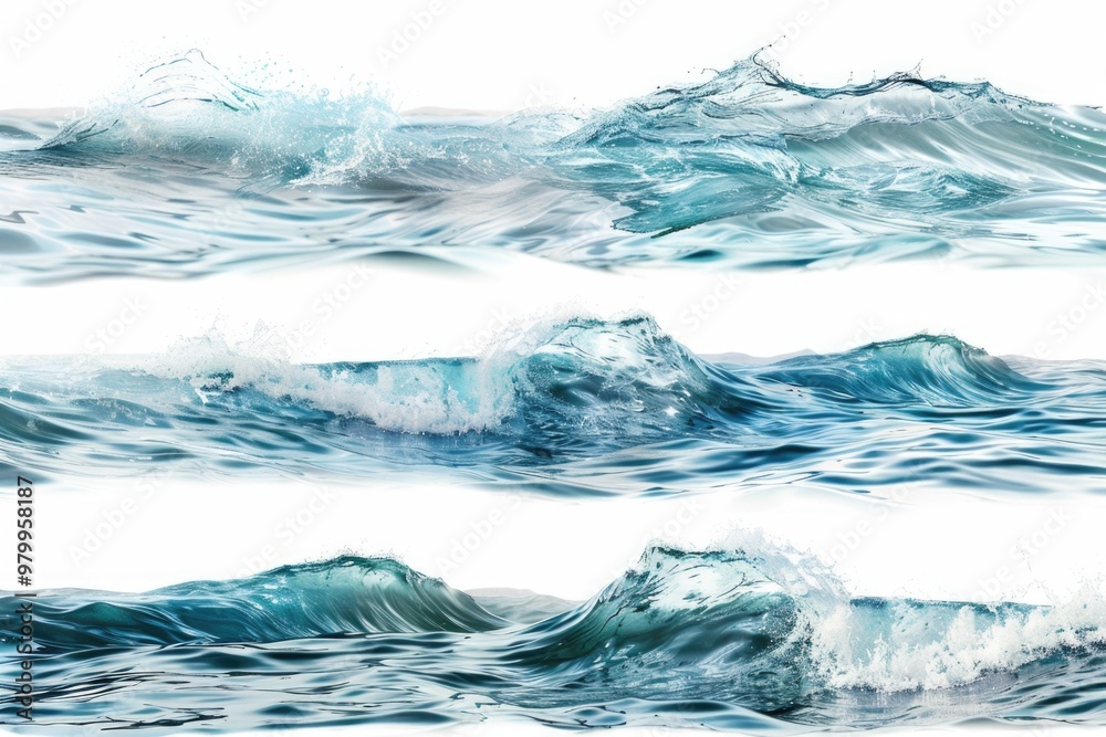 Poster Series of three ocean wave images with different wave shapes and colors