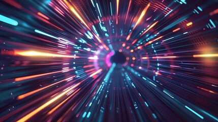 Fototapeta premium Abstract tunnel background, digital convergence, vibrant colors, immersive technology