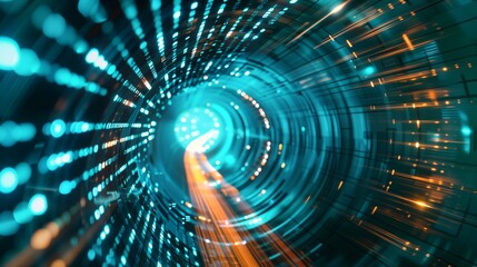 Naklejka premium Abstract tunnel background, digital immersion, sleek lines, advanced technology, innovation convergence, cyber aesthetic