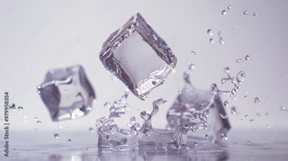 Poster A group of ice cubes fall into the water, creating ripples and waves