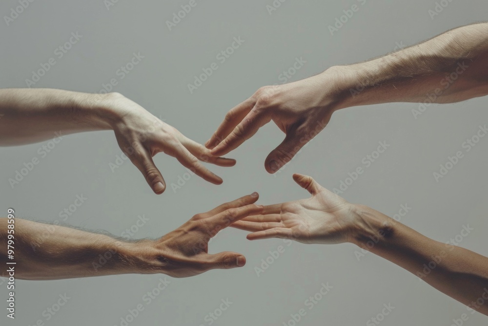 Poster Two or more people holding out their hands in a gesture of connection and unity