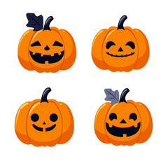 Vector set of halloween pumpkins with faces. Isolated on a white background.