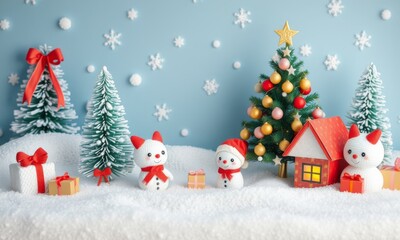 Christmas background with cuddly toys.