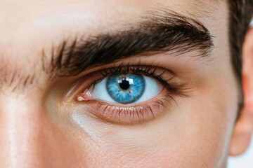Fototapeta premium A detailed shot of a human eye with a bright blue iris, ideal for use in medical or beauty contexts