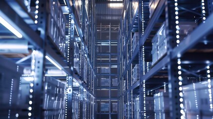 Fototapeta premium Large industrial storage facility with numerous metal shelving units