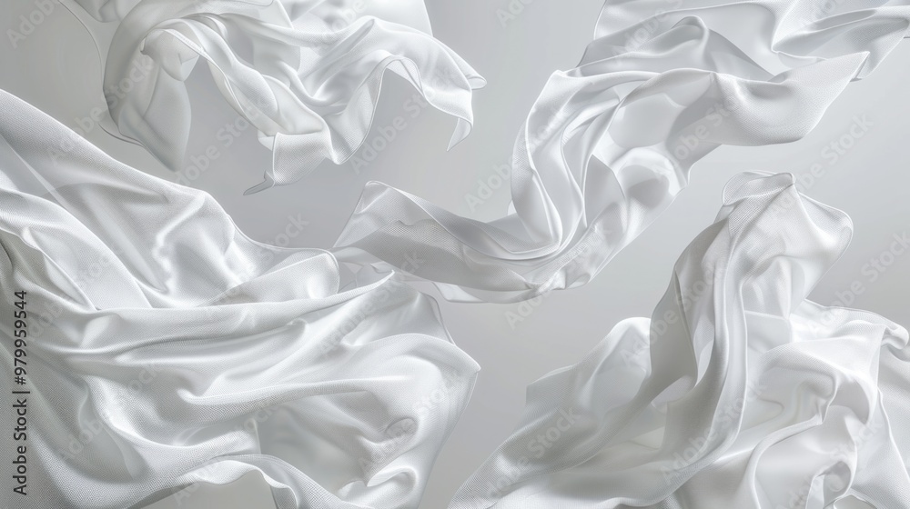 Poster A close-up view of a white cloth lying flat on a table, perfect for use in product photography or design concepts