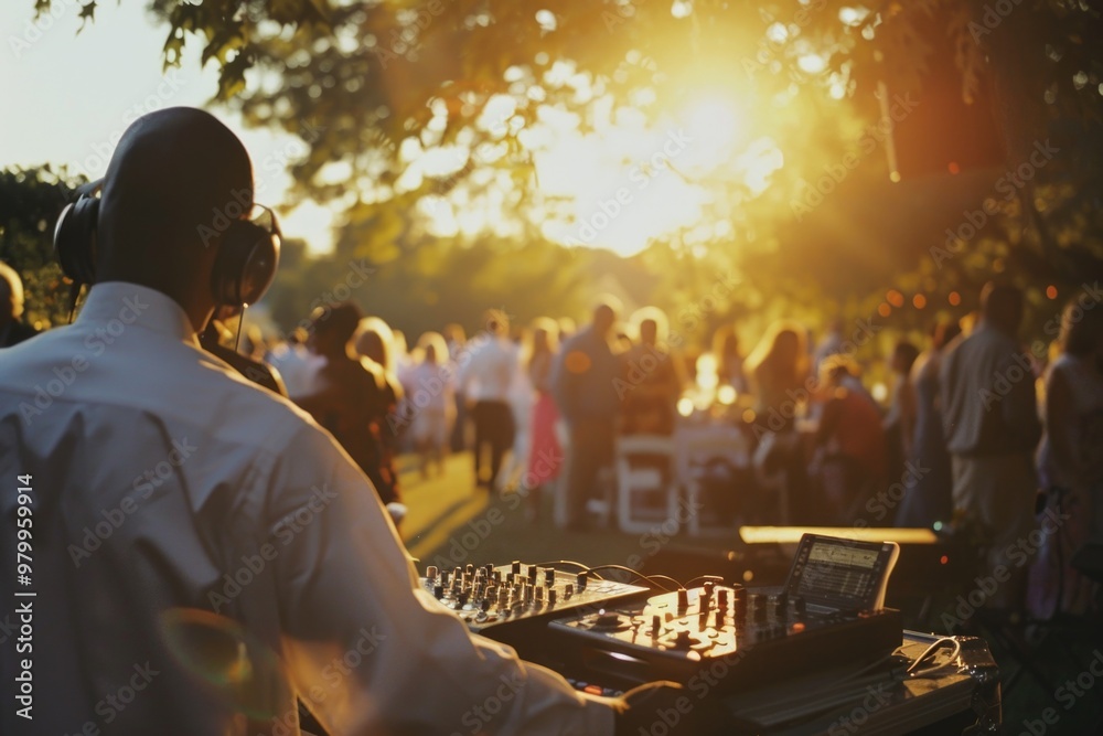 Poster a dj spinning records in front of a cheering audience, perfect for events and parties