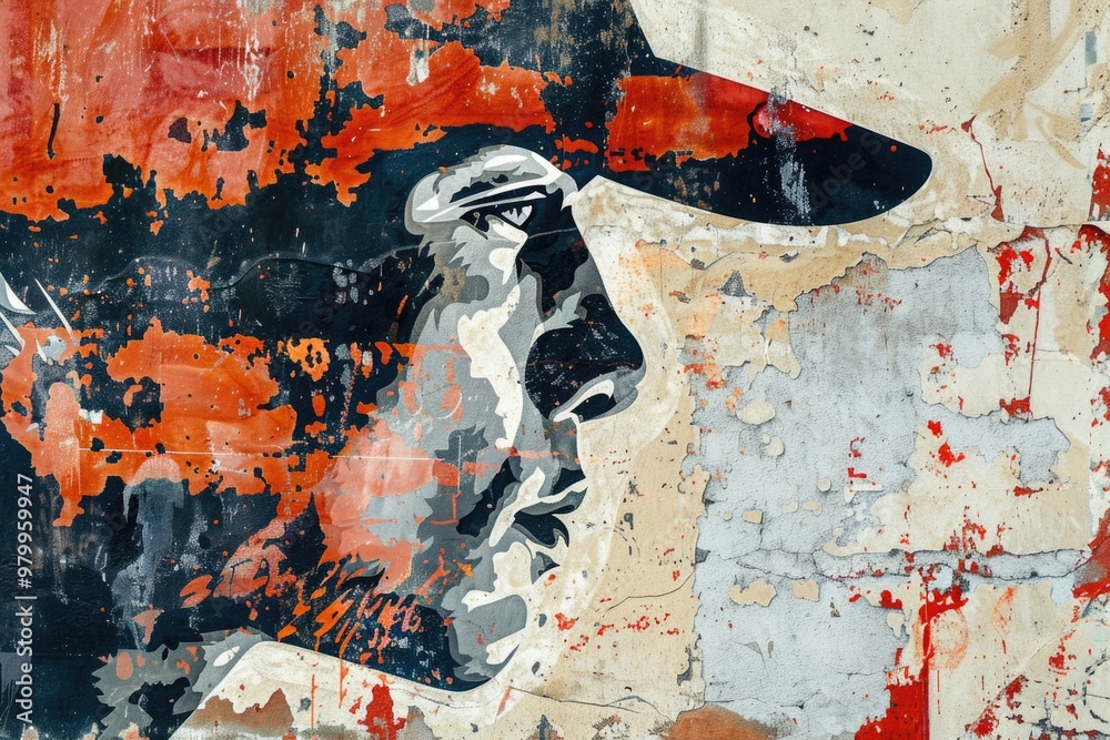 Poster a portrait of a man with a hat on his head, suitable for use in a variety of contexts