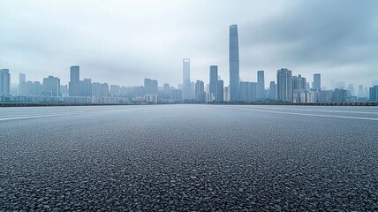 Fototapeta premium Asphalt highway road and city skyline with modern buildings scenery in Guangzhou. Car background..generative ai