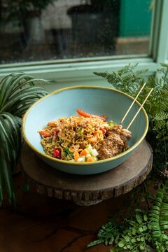 bakmi goreng jawa, javanese fried noodle with satay