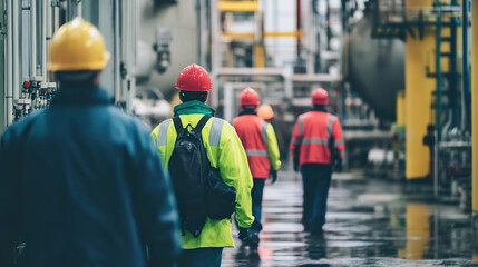 Workers participate in an emergency drill in manufacturing environment to ensure safety