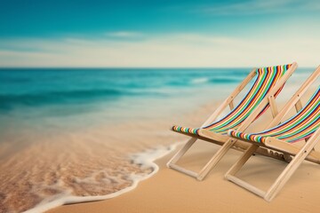 tropical beach with a turqouse ocean and relaxing beach chair